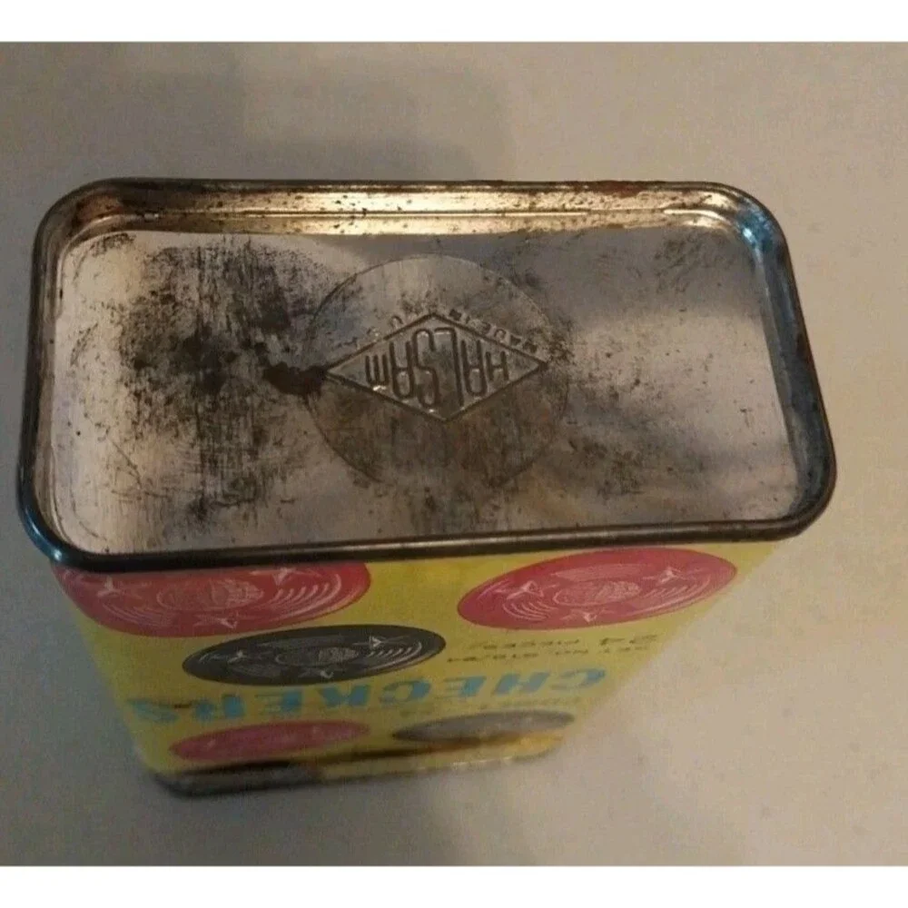 Vintage Halsam Comet 24 Embossed Wood Checkers Tin Box No. 518/24 Chicago USA